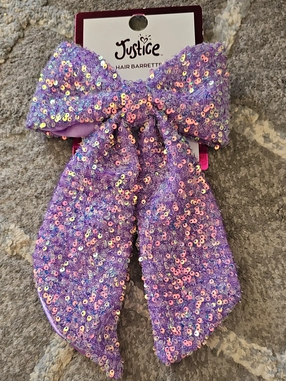 Justice Lavender Sequin Bow Hair Barrette
